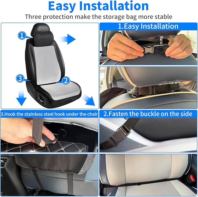 TCJJ Car Seat Organiser, Car Organiser Back Seat for kids, Car Backseat Seat Kick Protector with Tray and Touch Screen Tablet Storage Pockets Black/2 Pack