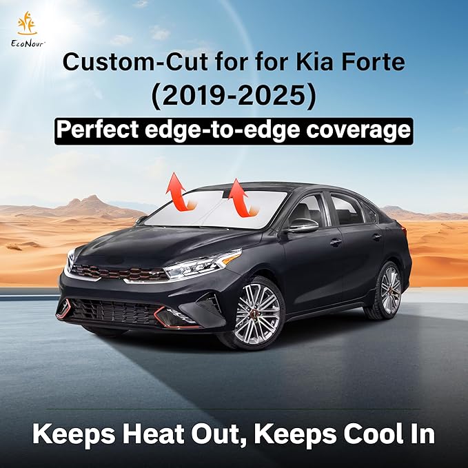 EcoNour Windshield Sunshade for Kia Forte 2019-2023 2024 2025, Sun Visor for Front Windshield & Window Sun Shade Cover, UV Heat Blocker & Protector, Car Accessories