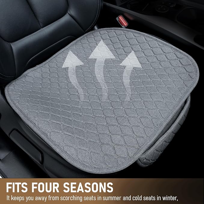 Linen Car Seat Covers for Cars - Non-Slip and Soft, 2 PCS Bottom Seat Cover Protectors with Storage Pocket, Linen Front Seat Covers Used for SUVs, Cars, Sedans (Light Grey)
