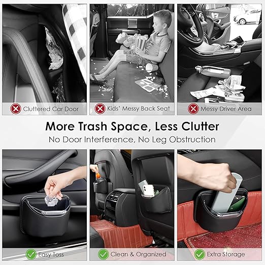 PIFOOG Small Car Trash Can for Side Door Back Seat Leather Leakproof Removable Liner Clip On Automotive Garbage Bin Compact Auto Trashcan Multipurpose Storage Organizer Container 0.22 Gal