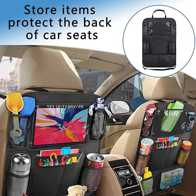 Aokdom 2PCS Car Seat Back Organizer,Extra Large Capacity Car Seat Organizer with 6 Mesh Pocket,2 Cup Holder & 4 Storage Bag,Road Trip Essentials for Kids & Adults
