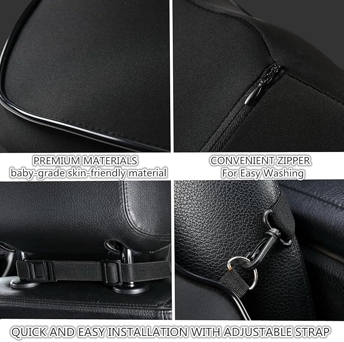 Lumbar Support and Car Neck Pillow for Office Chair and Car Seat ，Softness Memory Foam Erognomic Seat Cushion with Adjustable Strap，Comfortable Ergonomic Design (Black, Polyester)