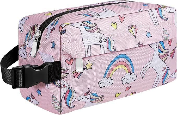 Small Insulated Snack Bag Lunch Bag for Kids Lunch Box for Women/Men, Collapsible [3L/5-Can] Reusable Lunch Bag Cooler Bag for Bottle with Handle Buckle for Work/School/Travel, Pink Unicorn