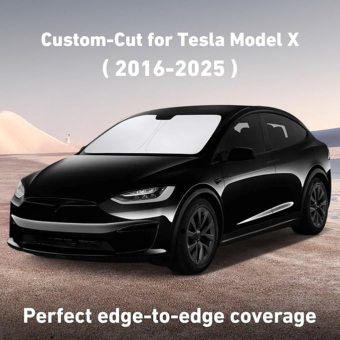 EcoNour Windshield Sunshade Compatible for Tesla Model X 2016-2023 2024 2025, Sun Visor for Front Windshield & Window Sun Shade Cover, UV Heat Blocker & Protector, Car Accessories