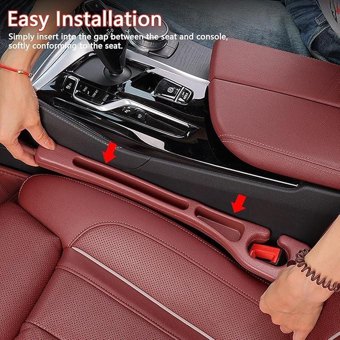 Car Seats Gap Filler Dual-Slot Car Seat Gap Organizer – with Belt Slot, Anti-Drop Gap Filler for Cars & SUVs – No More Lost Items, All Within Reach (2PCS) (Red)