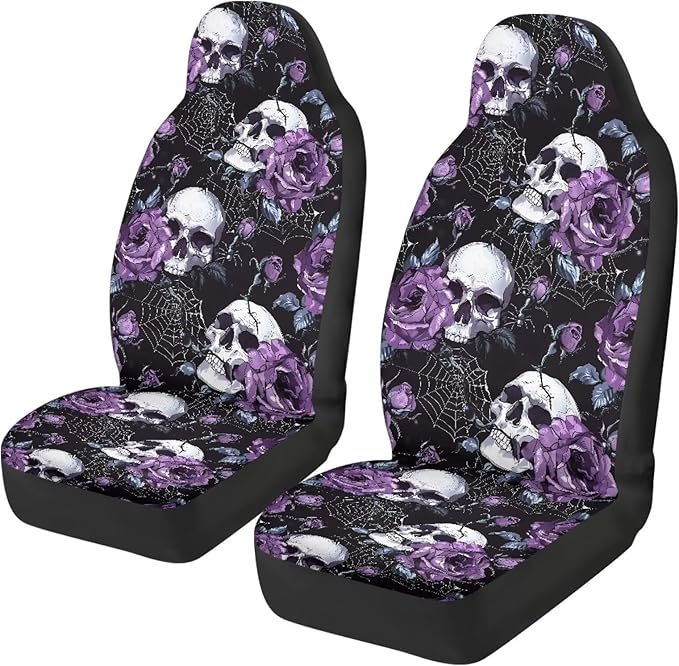 Skull Rose Car Seat Covers for Front Seat Breathable Car Seat Cover Protection Interior Accessories Easy to Install and Clean Universal for Cars Truck SUV Van