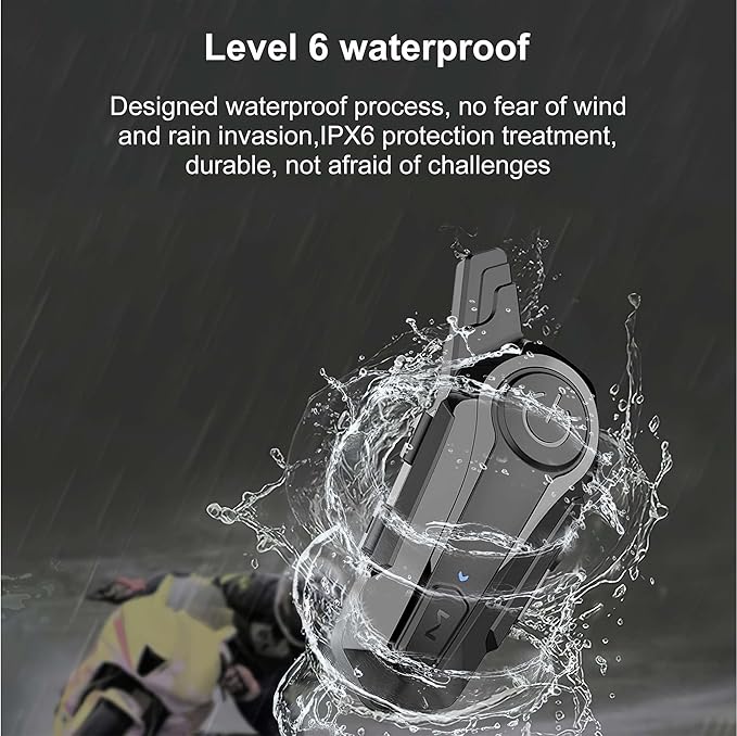Motorcycle Bluetooth Headset Wireless Helmet 2-Way 400M Intercom Headphone with CVC Noise Cancellation Stereo Music IPX6 Waterproof for Half/Open Face Helmet 2 Pack