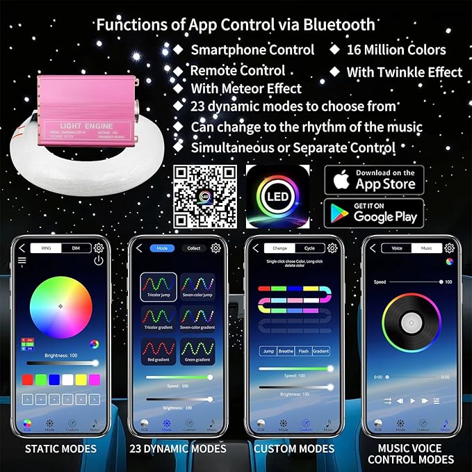 Upgraded Starlight Headliner Kit Twinkle+Meteor All in One Fiber Optic Lights,16W APP&Remote Control+Music Effect 650 pcs (0.03*0.04*0.06in)*9.8ft Star Lights for Car Truck/Cinema Restaurant
