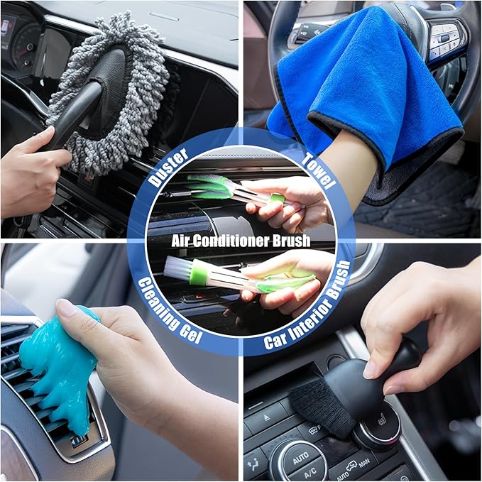 AUTODECO Car Cleaning Kit, Car Vacuum Interior Detailing Cleaner Kit with High Power Handheld Vacuum, Brush Set, Windshield Tool, Duster, Towels, Complete Car Care Tools for Women (Blue)