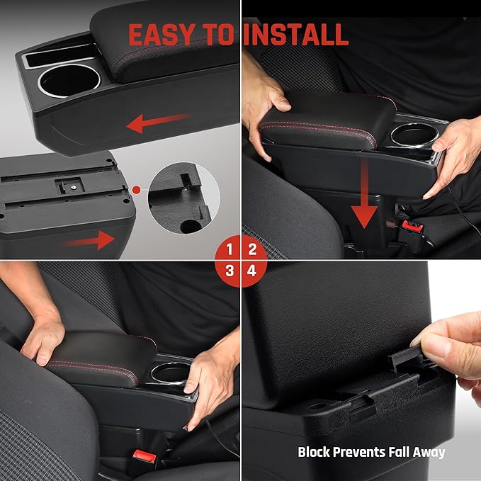 Car Armrest Box for Toyota Yaris Vitz 2006-2011 Auto Accessories Center Console Leather Arm Rest Double-Layer Storage Space with Cup Holder (Red Thread)