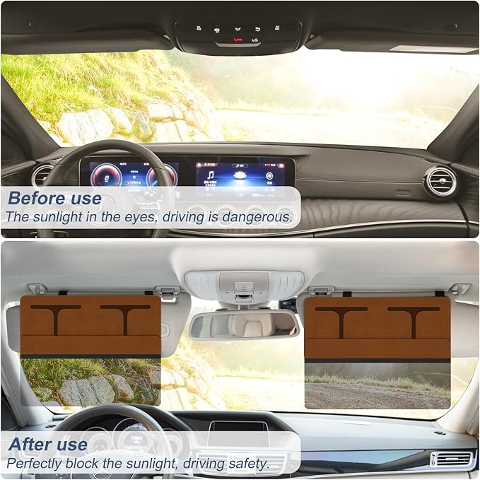NAZZO Car Visor Extender Polarized, Sun Visor Extender for Car Attachment Sun Blocker, Anti-Glare Removable PC Lens to Expand Sunshade for Safe Driving, Brown