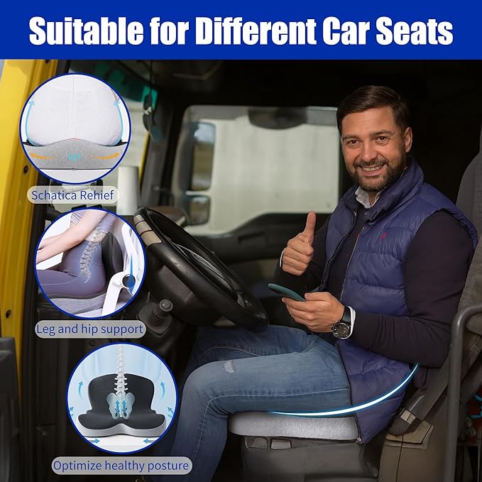 Memory Foam Car Seat Cushion Office Chair Cushion with Fixing Strap, L-Shaped Integrated Soothe Chair Seat Cushion for Lower Back Protection,Reenily Back Seat Cushion for Long Sitting Driver Office