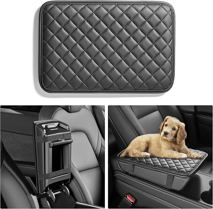 Car Armrest Covers, Vehicle Center Console Cover, Middle Storage Organizer Pad, Dog & Cat Paws Protetor, Nappa Leather, Waterproof, Anti-slip, Auto Interior Accessories, Black, Large Size