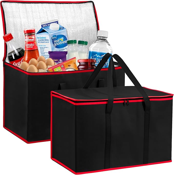 Carrywell (Not Made In China) Insulated Food Delivery Bags 2-Pack, XXXL Pizza Delivery and Reusable Warming Bag For Catering, Thermal Insulation Tote for Hot and Cold Food, Doordash