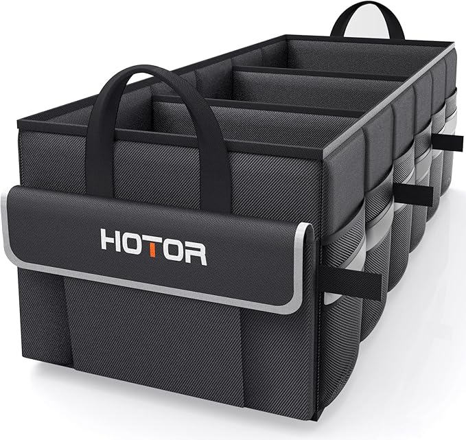 HOTOR Trunk Organizer - Car Organizer with 5 Pockets, Trunk organizer for SUV, Sedan & Van, Car Organization with Sturdy Base Panel for Car Accessories, Black, 2 Compartments, 35.4"×14.2"×10.6"