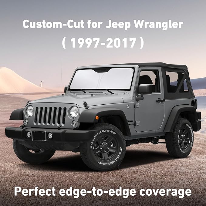 EcoNour Windshield Sunshade Compatible for Jeep WRANGLER/RUBICON/SAHARATJ/JK/JKU2/4DOOR 1997-2015 2016 2017, Sun Visor for Front Windshield & Window Sun Shade Cover, UV Heat Blocker, Car Accessories