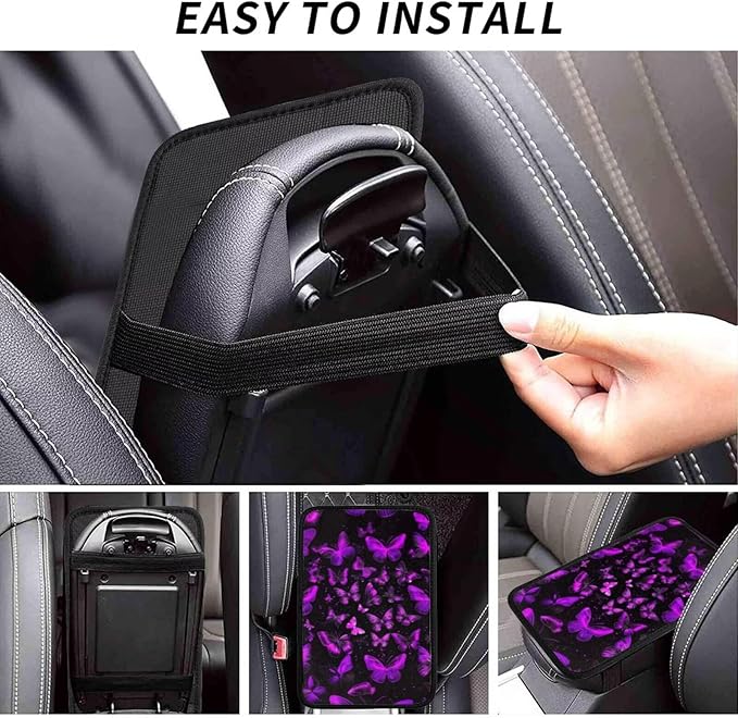 Cars Center Console Cover Butterfly Armrest Covers Console Pad Butterflies Arm Rest Seat Box Covers Protector Purple Car Decor Accessories