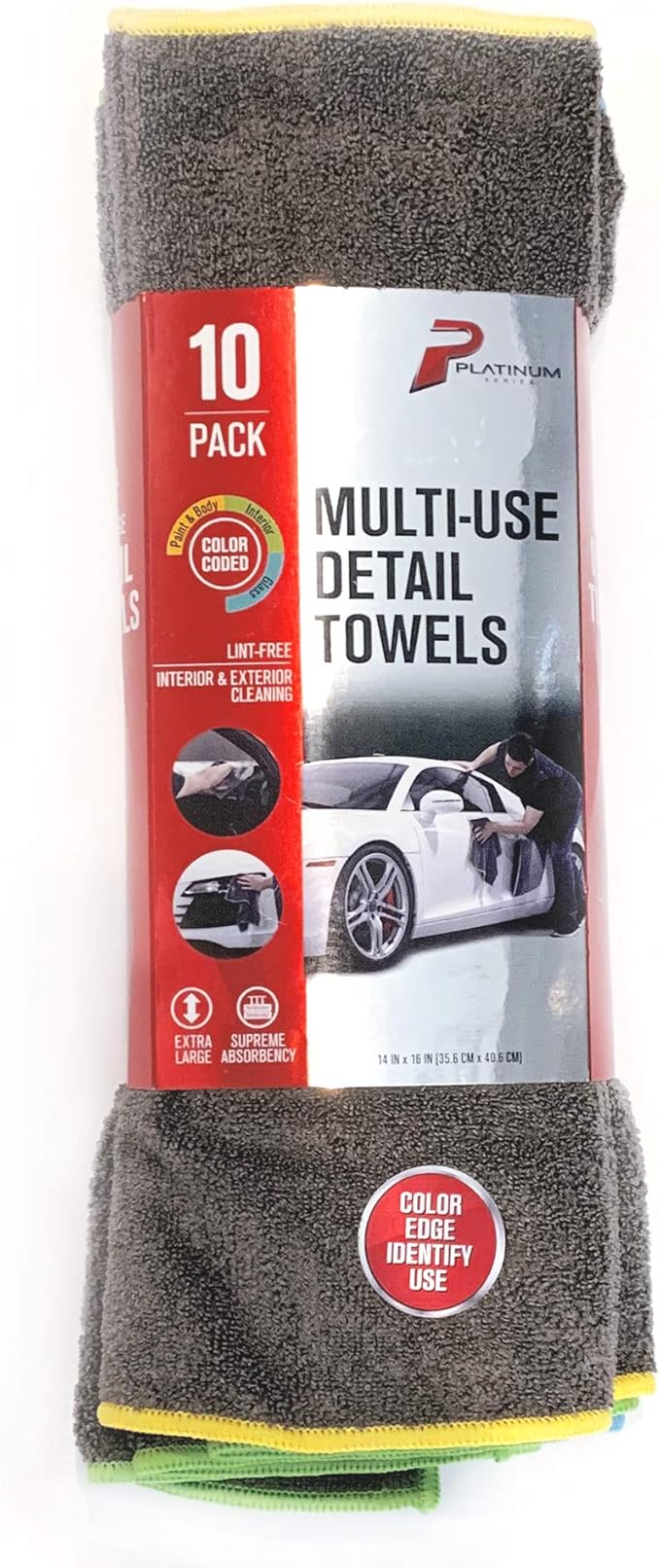 Platinum Series Microfiber Cleaning Cloth, Large Extra-Absorbent Lint-Free Streak-Free Scratch-Free Automotive Microfiber Towel for Car Washing, Windshield, Interior, Exterior, Electronics, Pack of 10