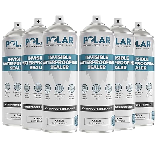 Polar Invisible Waterproof Sealer Clear - 6 x 20 Fl Oz | Instant Waterproof Sealant for Fabric, Concrete, Brick, Wood & Masonry | Long Lasting Protection for Interior & Exterior Surfaces