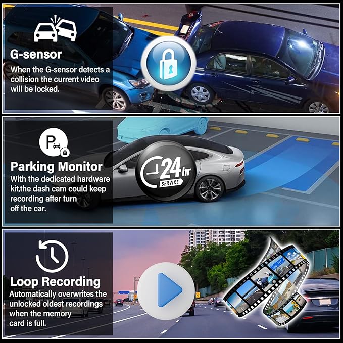 UNITOPSCI Mirror Dash Cam 4 Inch Rear View Mirror Camera 1080P Front and Rear View Dual Cameras with 32G Card, Motion Detection, Night Vision, Parking Assistance, Loop Recording, 24H Parking Monitor