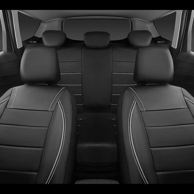 CAR PASS Universal Reflect Piping Leather Car Seat Cover, Fit for suvs,Van,Trucks,Airbag Compatible,Inside Zipper Design and Reserved Opening Holes (Full Set, Black and Grey)