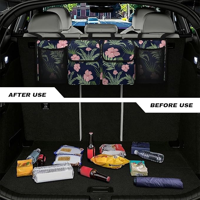 Trunk Organizer for SUV, Sedan, Van, Car Organizers and Storage with Lid (37.01"*11.8"), Oxford Cloth Car Organizers Storage Bag for SUV/MPV/Truck, Hawaii Floral Leaves