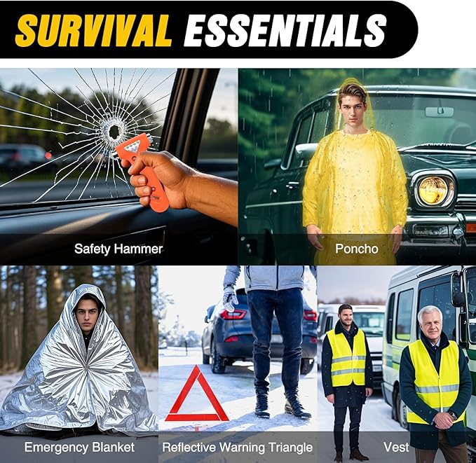 Nilight Car Emergency Kit with Jumper Cable Air Compressor Tire Repair Essential Tools First Aid Alligator Connector Electrical Kit for Travel Camping Outdoor Cars Truck SUV RV