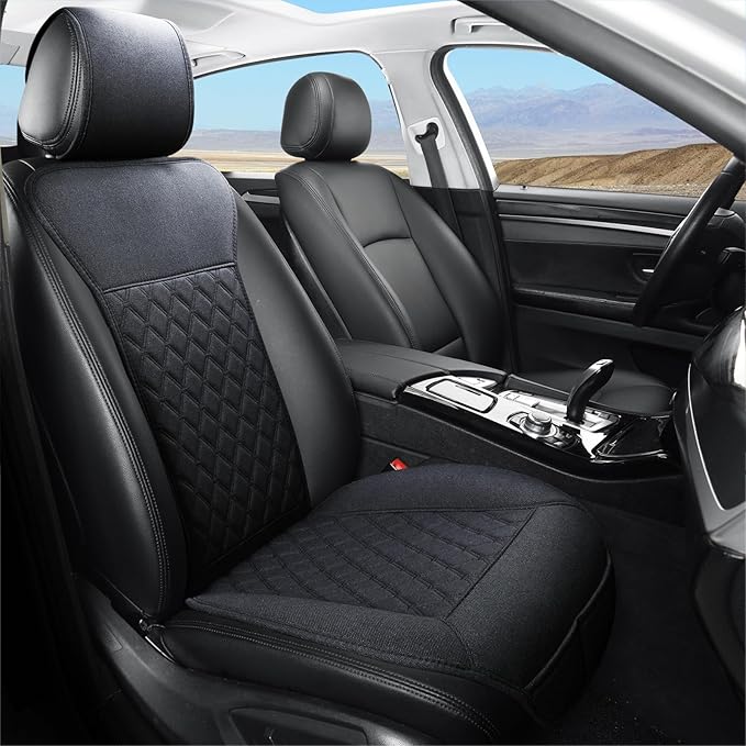 West Llama Linen Car Seat Covers-Breathable & Soft-Front Car Seat Protector Universal Fit 90% Cars,SUVs,Trucks,Diamond Pattern-1Piece,Black
