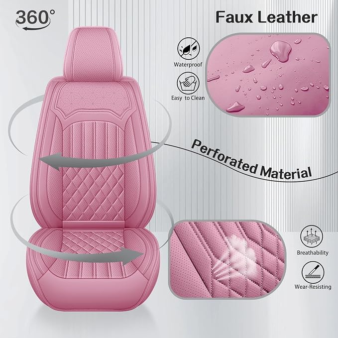 Car Seat Covers for Genesis GV70 2022-2025 2026, Full Set Premium Nappa Leather Waterproof Breathable Anti-Slip Airbag Compatible Car Seats Protector, Soft Car Interior Seats Cover (Pink)