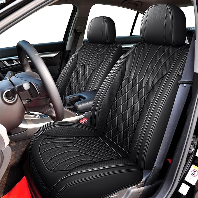 Car Seat Covers Front Pair for Acura TL 2004-2014: Breathable Perforated Leather Seat Cover (Black)