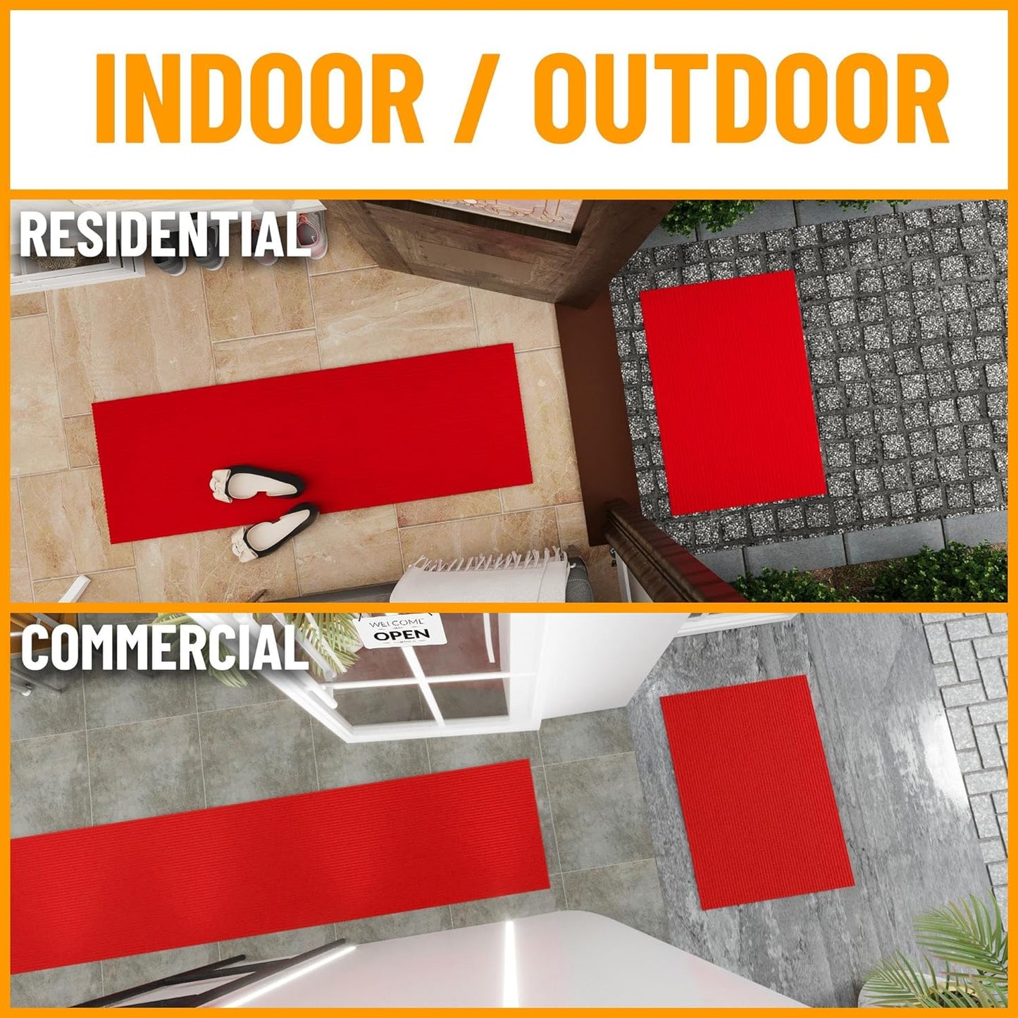 Ottomanson 2'7" x 11' Hallway Runner with Scraper Pile Extra Durable Non-Slip Rug Mat for Indoor & Outdoor Use - Ideal for Kitchen, Entryway, Patio & Garage - High-Traffic Carpet, Red