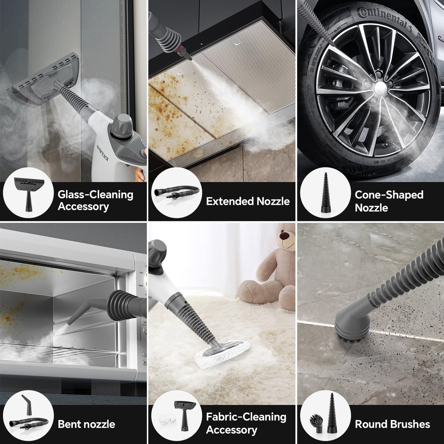 Steam Cleaner, Steam Cleaner for Home, Handheld Steam Cleaner with 16 Accessories and Automatic Steam Switch Suitable for Daily Cleaning of Living Rooms, Kitchens, Ovens and Tile Joints (White)