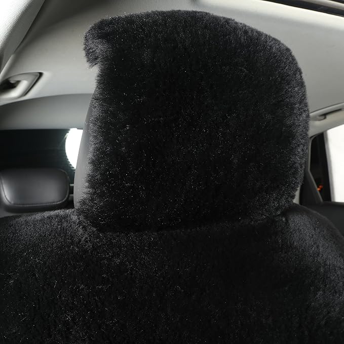 Natural Fur Sheepskin Universal car seat Covers for seat Cushion Auto Accessories, (Inky Black, Universal Fit)