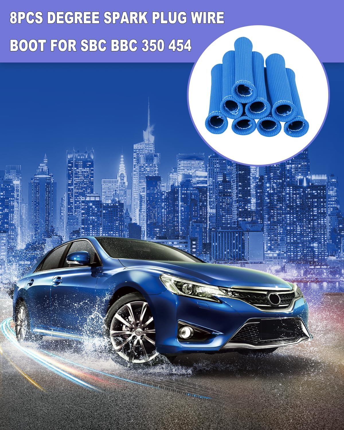 Spark Plug Wire Boots Cover - 8 PCS 2500° Spark Plug Heat Sleeve, 6 Inches Spark Plug Wire Heat Shield Protector Protection Replacement for LS1 / LS2 SBC BBC 350 454 Car Truck, Blue