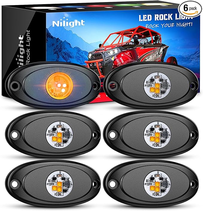 Nilight LED Rock Light 6PCS Amber Underglow Wheel Well Fender Pods Waterproof Exterior Underbody Roof Rack Side Lamps for 12V 24V Car Truck Pickups ATV UTV SUV Motorcycle Boat
