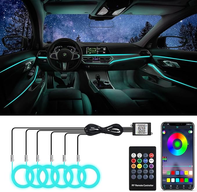 6 in 1 LED Car Strip Lights, Car Interior Lights with 276 inches Fiber Optic, Remote and APP Control, 16 Million Colors RGB Ambient Lighting Kits, Music Neon Light Accessories for Car Inside