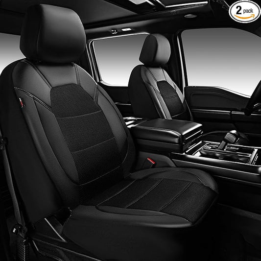 CAR PASS Universal Leather Two Front Seat Covers,Sport seat Covers fits Most Cars, SUVs, Trucks, and Vans Airbag Compatible (Black and Black)