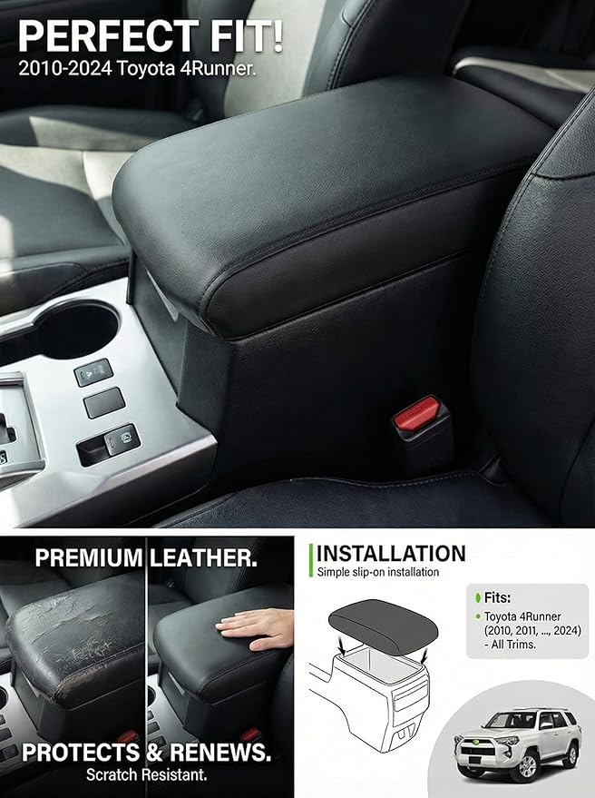 Autorder Center Console Armrest Cover for Toyota 4Runner 2010-2022 2023 2024 Accessories Armrest Pad Anti-Scratch Middle Console Pad Leather Center Console Protector