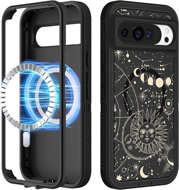 for Google Pixel 9 Case/Pixel 9 Pro Case - Compatible with MagSafe Women Girls Cute Magnetic Protective Cover Girly Sun Moon Unique Design Heavy Duty Shockproof for Pixel 9/9 Pro Phone Case