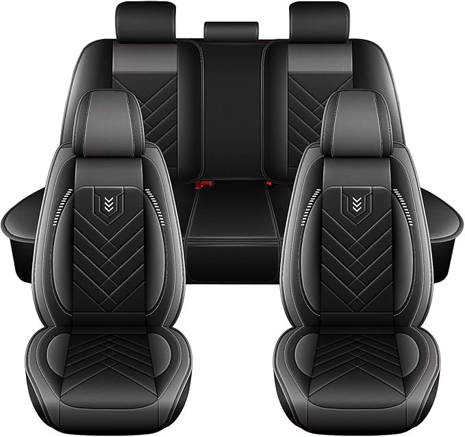 AOMSAZTO Car Seat Covers Fit for Cadillac CT4 2020-2026 Seat Cover 5-Seater Full Set Waterproof Faux Leather Automotive Auto Interior Protector Cushion(5 Seats,Grey)