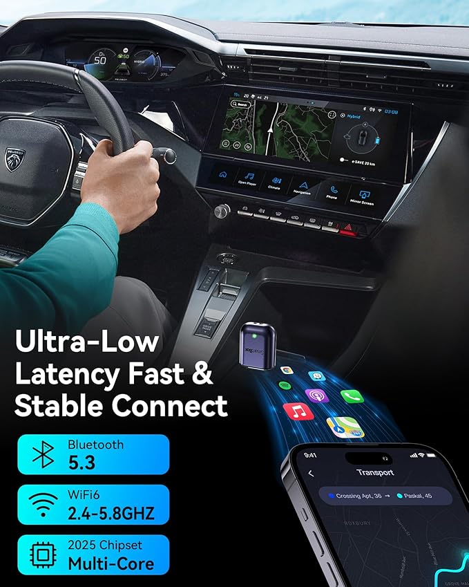 Burnt Sugar Wireless Carplay Adapter for iPhone 2026 Upgraded, Ultra-Mini USB for Apple Car Play Convert Wired to Wireless, Stable Low-Lag GPS Plug & Play for iOS 10+ & Cars from 2016+ (Gray Purple)