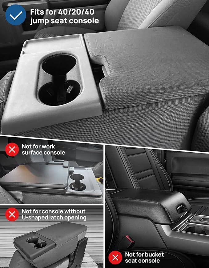 JOYTUTUS Center Console Cover Compatible with 2015-2026 Ford F150, 2017-2026 F250 F350 F450 with 40/20/40 Jump Seat, Leather Armrest Cover Center Console Cushion, Gray (Jump Seat Only)