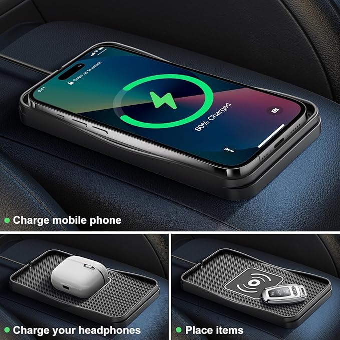 Wireless Car Charger, 15W Max Wireless Charger for Car, Non-Slip Charging Pad Compatible with iPhone 17/16/15/14/13/12, Samsung Galaxy S25-S9 (Type-C)