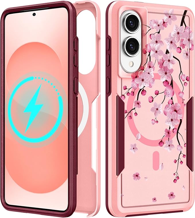 for Samsung Galaxy S25 Edge Case - Compatible with MagSafe Women Girls Cute Magnetic Protective Phone Cover Girly Flowers Blossom Heavy Duty Shockproof Design for Samsung S25 Edge Case