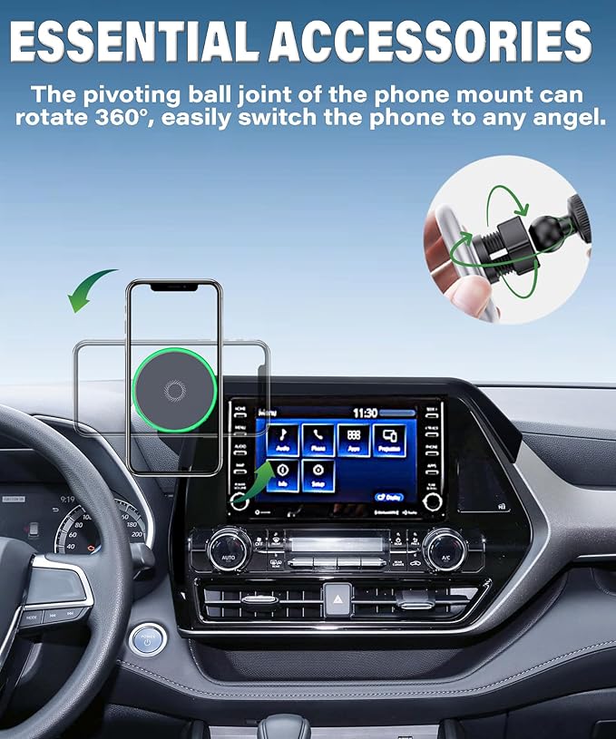 Car Phone Mount for 2020-2025 Toyota Highlander Accessories, Apply to 8 Inch Touch Screen, 15W Fast Wireless Charger Screen Fixed Clip Cell Phone Automobile Cradles Hands-Free