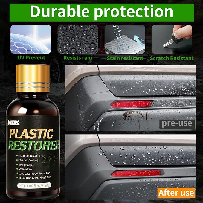Kingvo Plastic Restorer for Cars, Black Plastic Trim Restoration,Vinyl Trim Restorer Automotive Hydrophobic Ceramic Coating with Foam Applicator,30ML(4-Pack)
