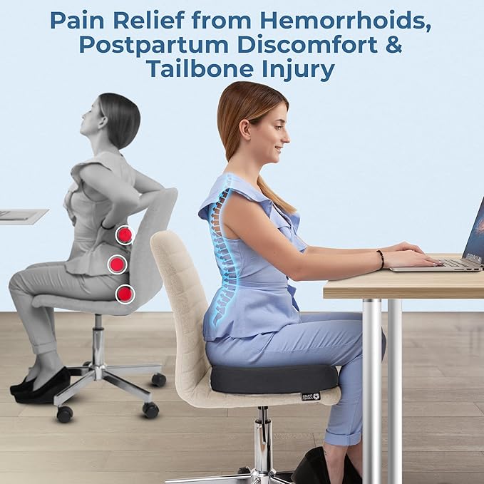 5 STARS UNITED Donut Pillow Hemorrhoid Tailbone Cushion – Large Floor Cushion for Pain Relief – Coccyx, Prostate, Sciatica, Pelvic Floor, Pressure Sores, Pregnancy, Postpartum Recovery, Dark Gray