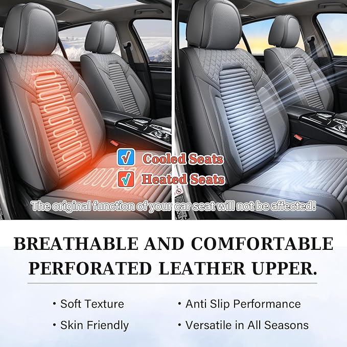 Coverado Car Seat Covers Full Set, Leather Seat Covers for Cars, Automotive Seat Cover Car Accessories Universal Fit for Most Cars SUV Trucks(Gray)