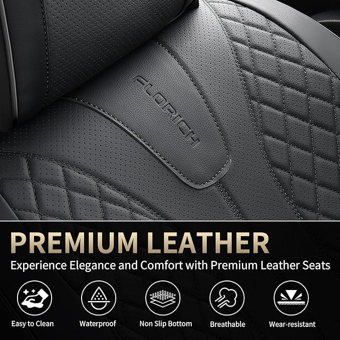 FLORICH Leather Automotive Seat Covers, Waterproof Seat Covers, Black Front Car Seat Cover, Full Coverage Car Seat Covers 2 Pack Car Seat Cushion Protector Universal Fit for Most Cars SUV Trucks