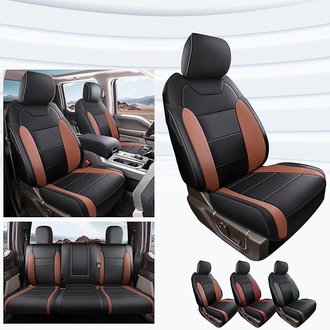 Red Rain Black and Orange Leather Seat Covers Custom Fit for 2019-2020 Ford F150 Raptor Waterproof Auto Seat Cushion Cover (Raptor-Black+Orange-2019/2020)